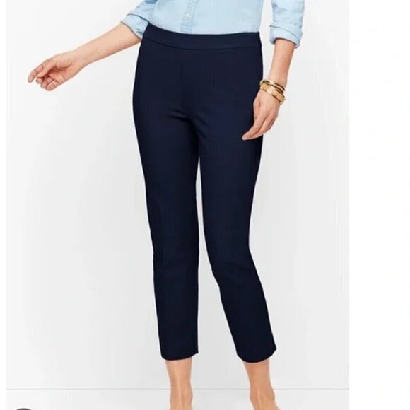Talbots Pants - Talbots Chatham Cropped Pants Size 8 Navy Blue Side-Zip Ankle Vents Faux-Pockets